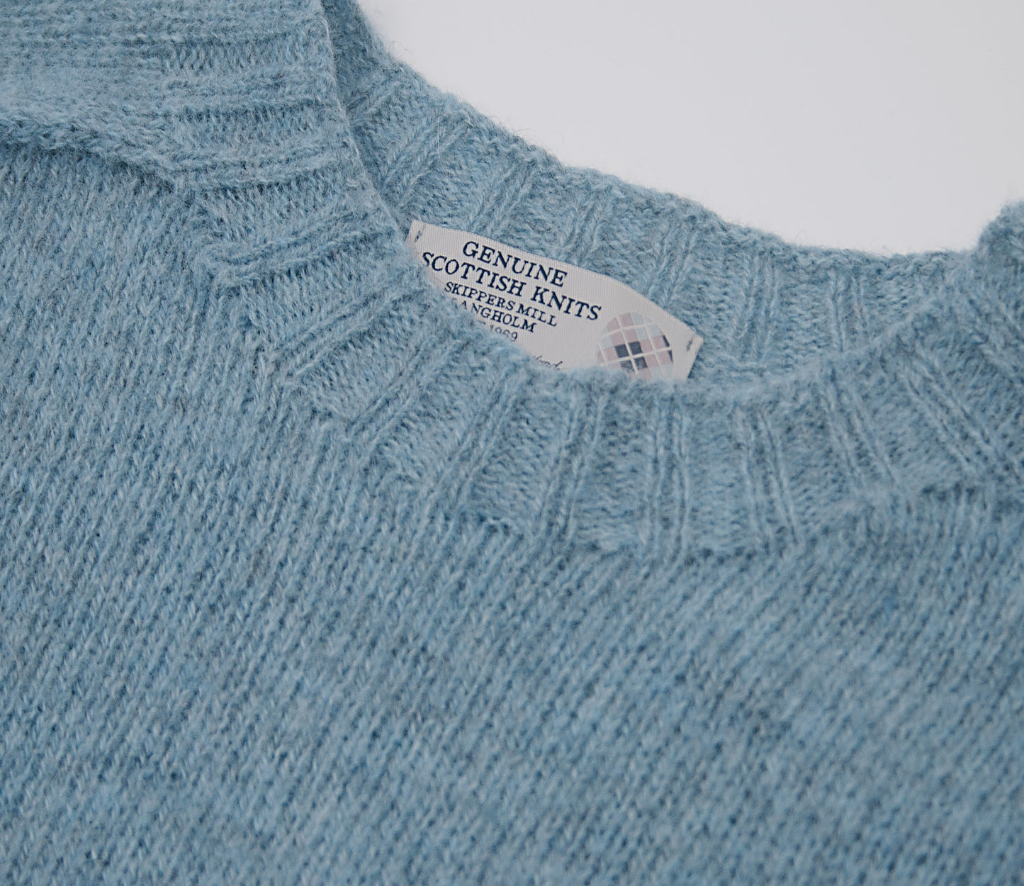 Saddle Shoulder Shetland Crew Neck Jumper in Light Denim