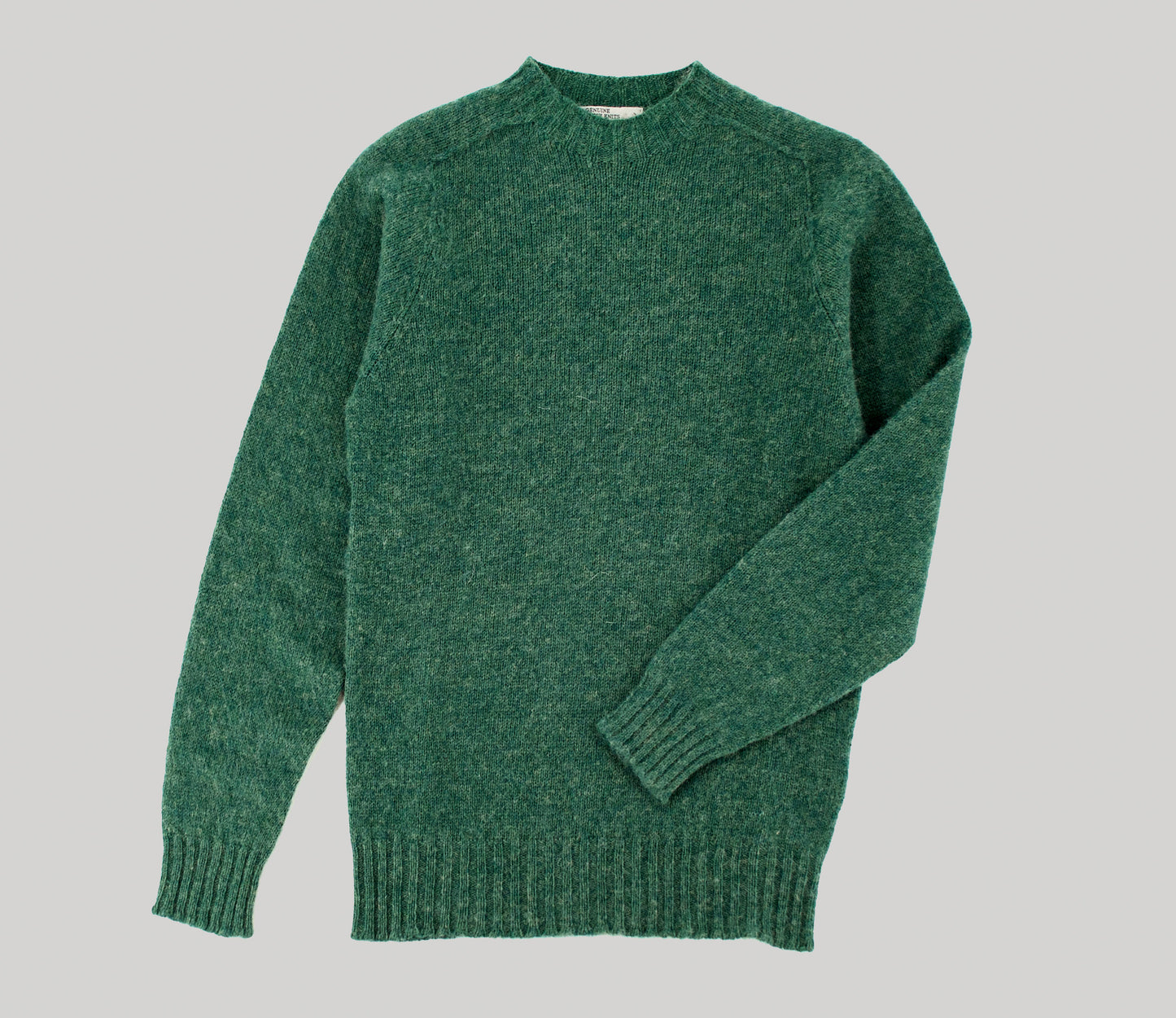 Saddle Shoulder Shetland Crew Neck Jumper in Seaweed