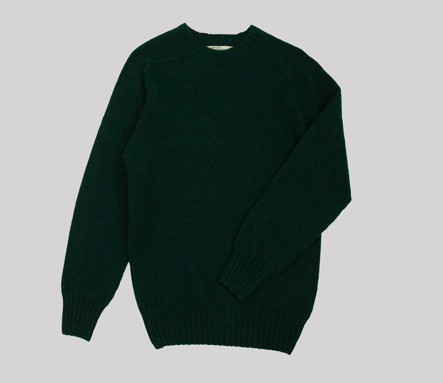 Vintage Shetland Crew Neck Jumper in Bottle Green