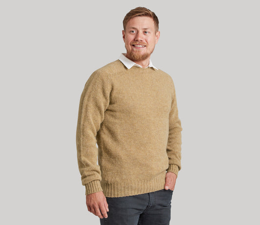 Vintage Shetland Crew Neck Jumper in Oatmeal