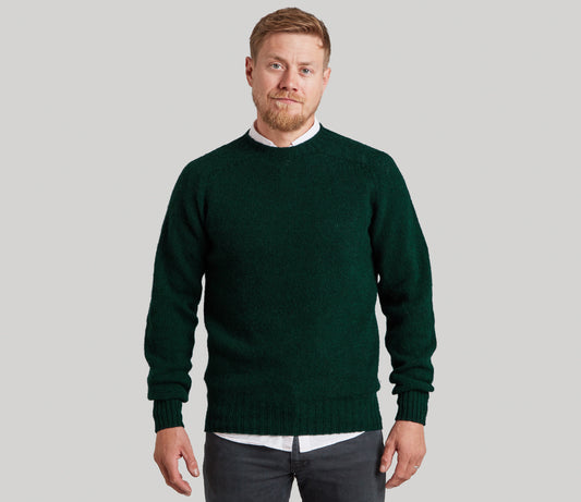 Vintage Shetland Crew Neck Jumper in Bottle Green