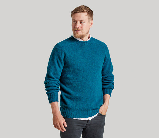 Vintage Shetland Crew Neck Jumper in Sea Blue