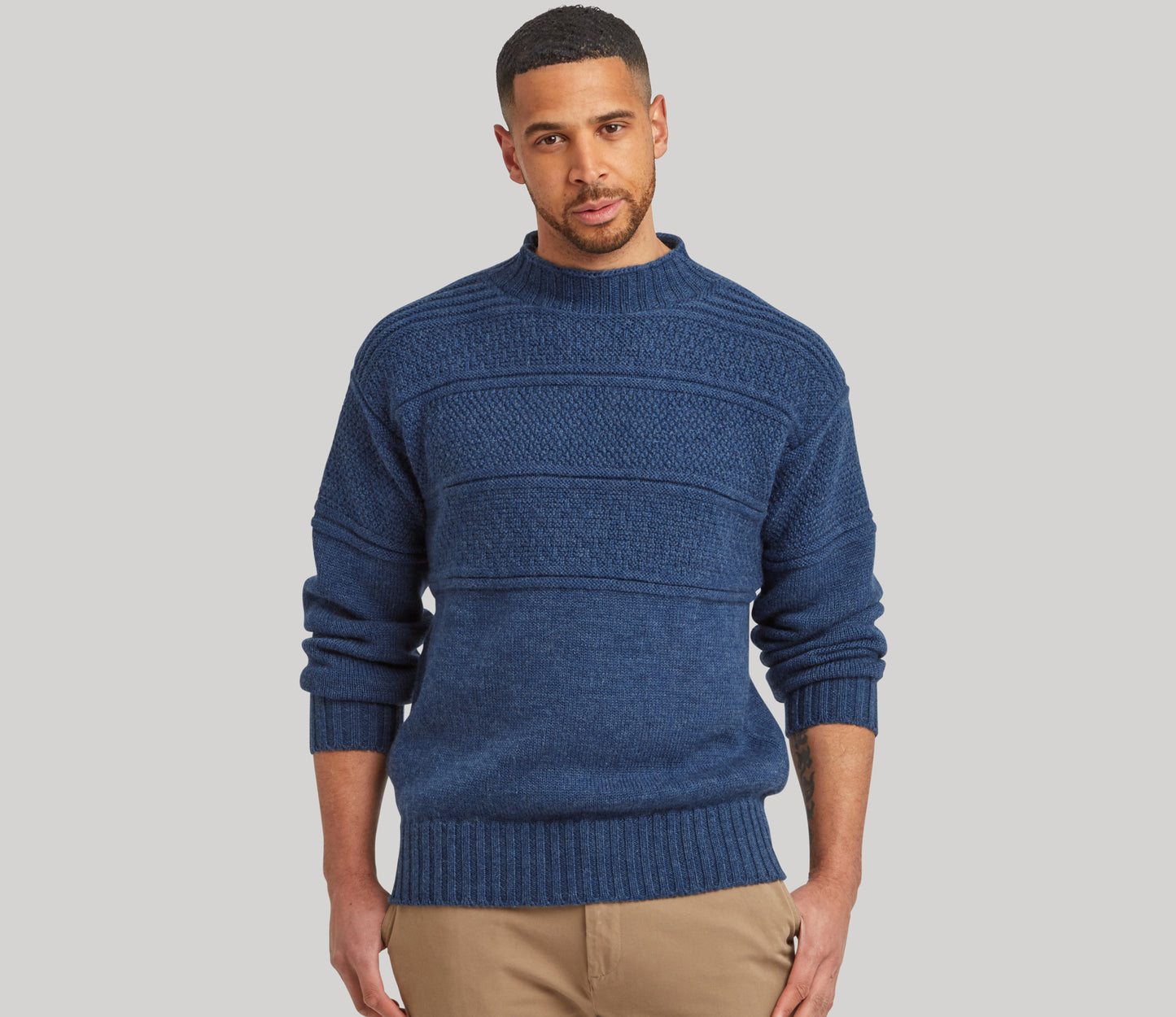 Merino Wool Fife Gansey Jumper in Storm Blue