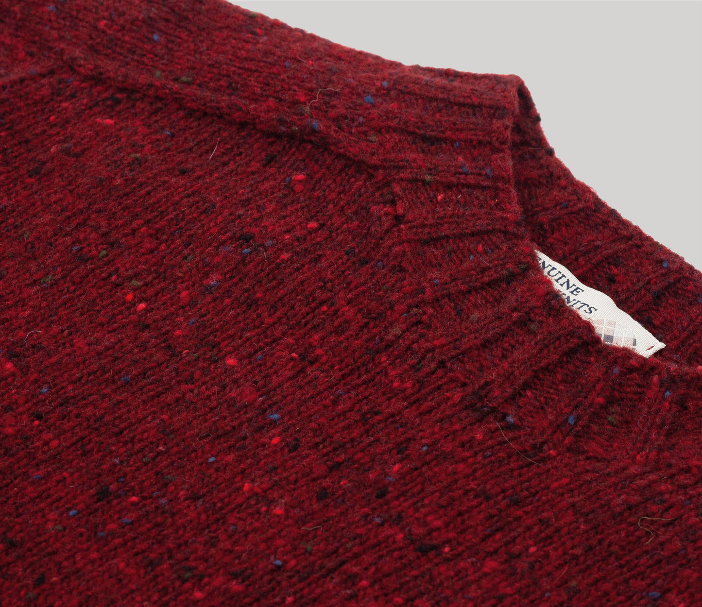 Merino Wool Donegal Crew Neck Jumper in Burgundy Tweed