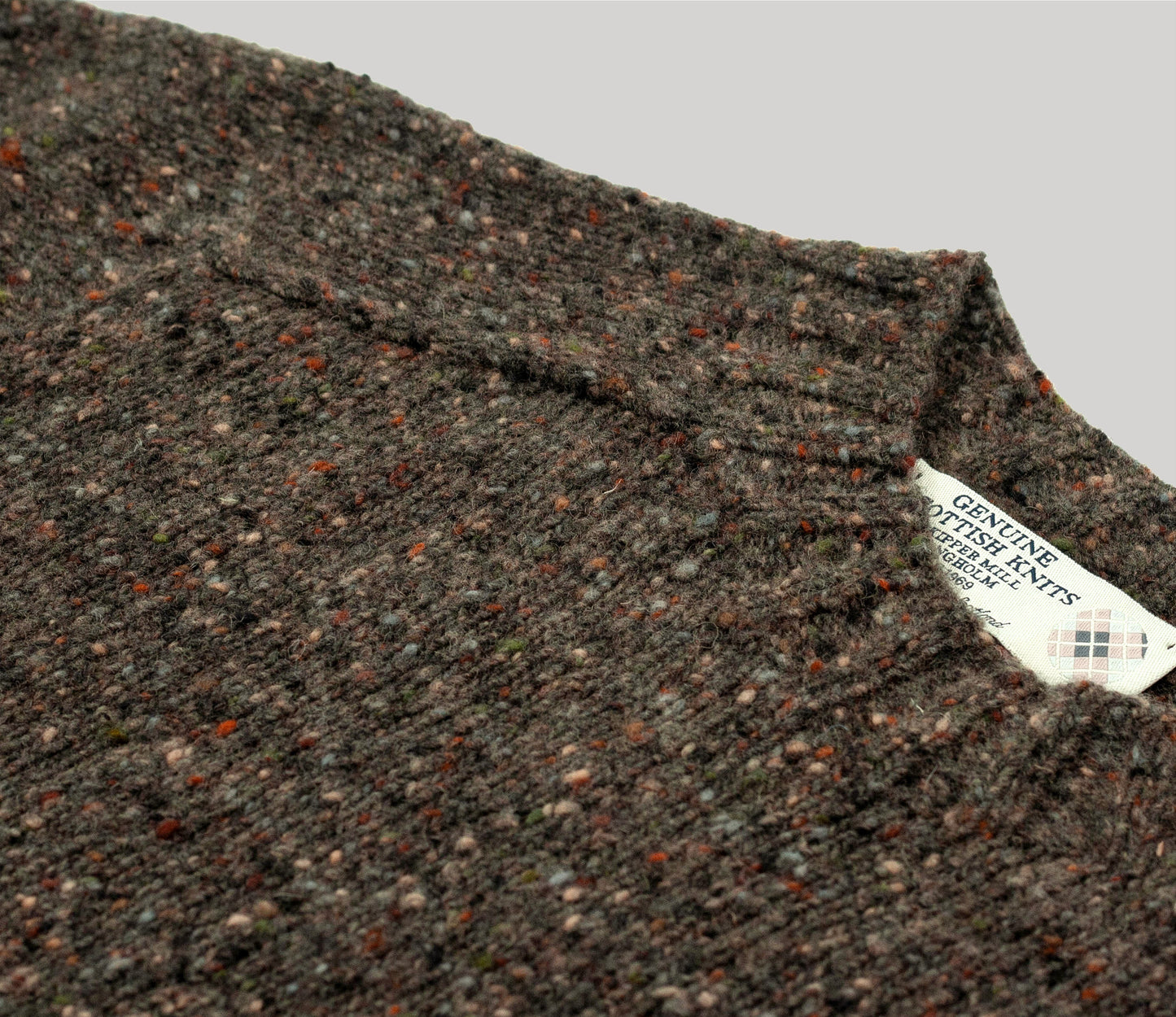 Merino Wool Donegal Crew Neck Jumper in Dark Natural Tweed