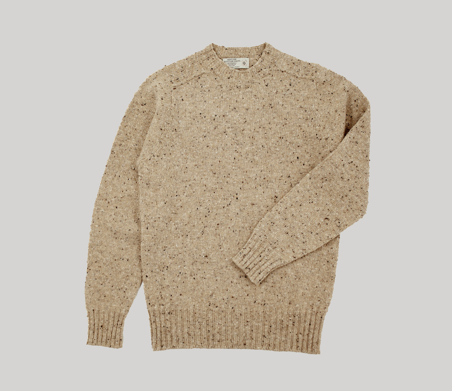 Merino Wool Donegal Crew Neck Jumper in Natural Tweed