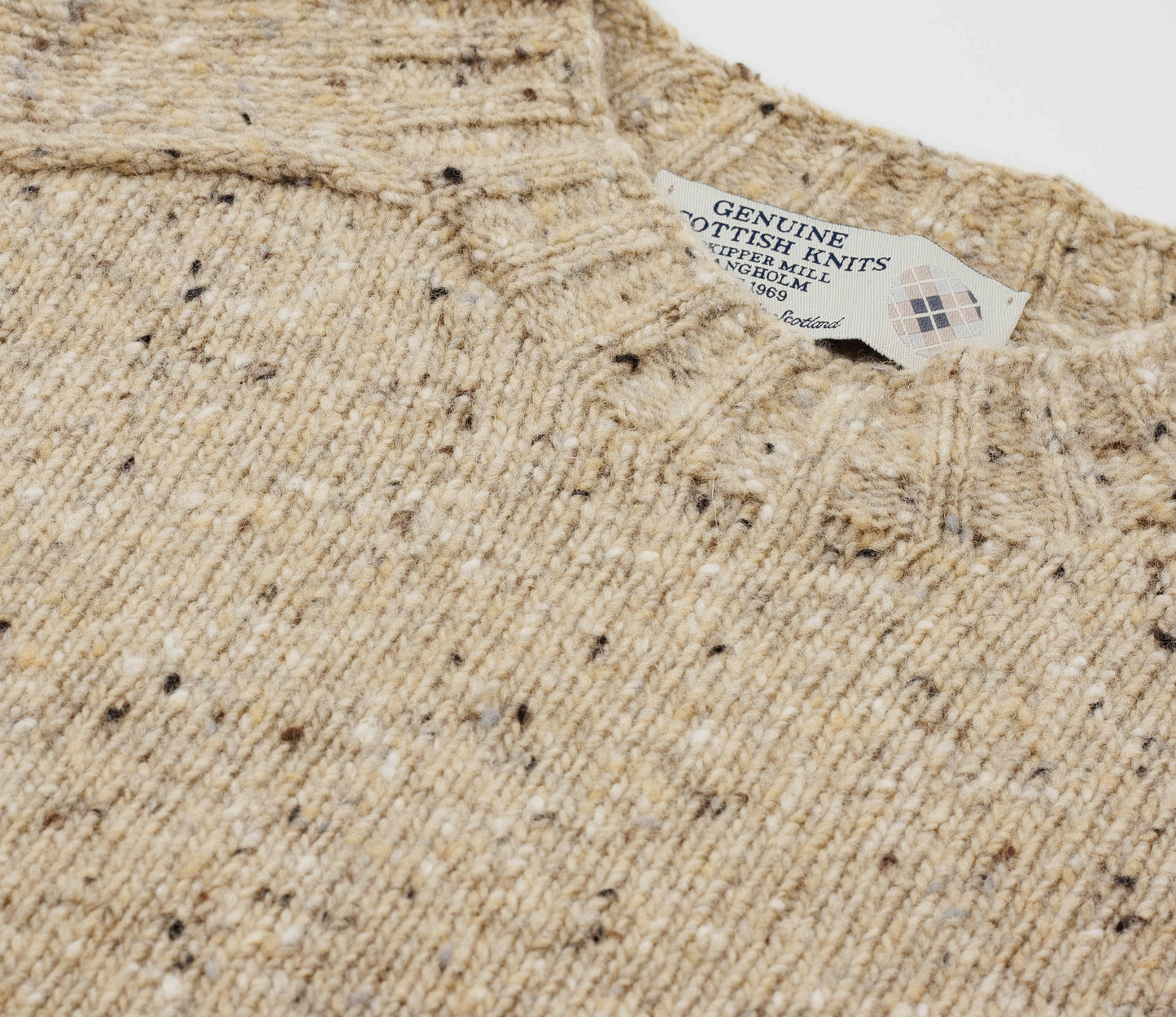 Merino Wool Donegal Crew Neck Jumper in Natural Tweed