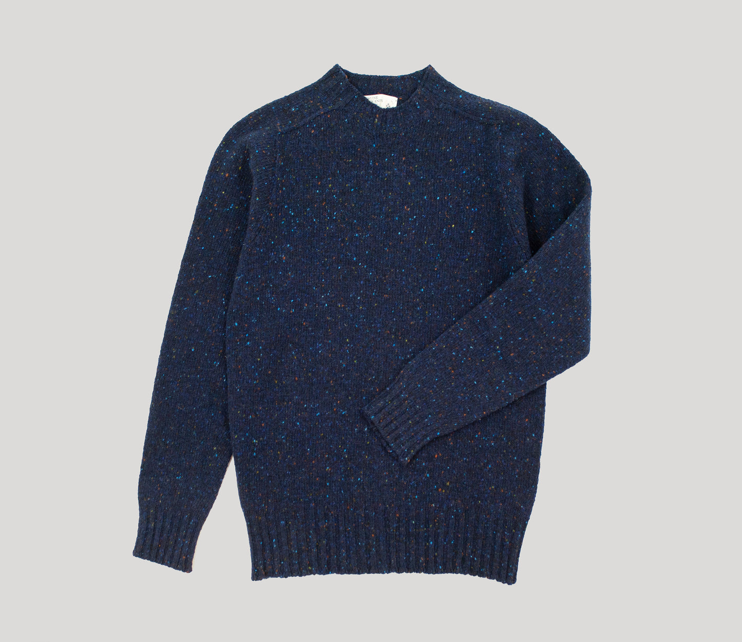 Merino Wool Donegal Crew Neck Jumper in Navy Tweed