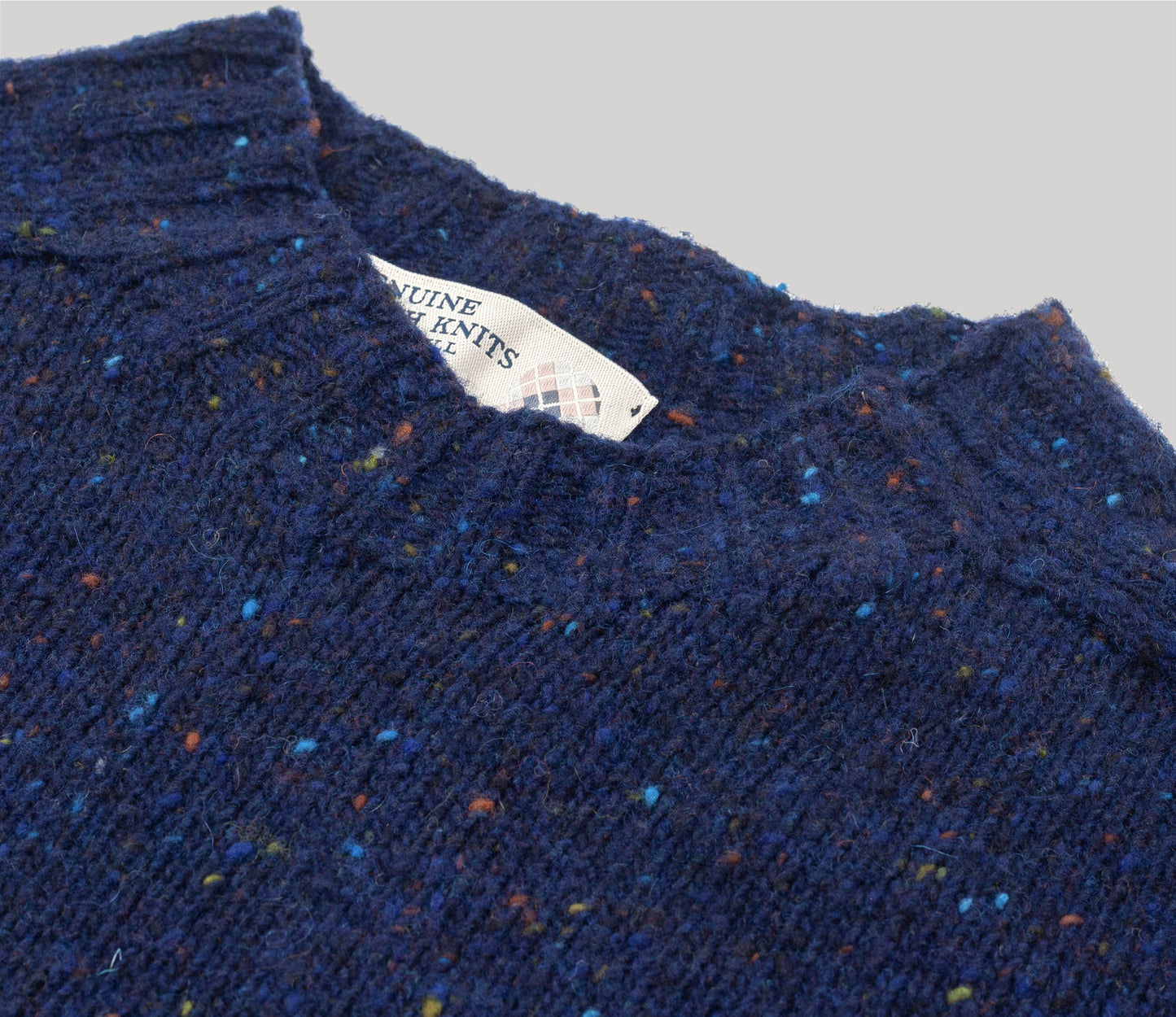 Merino Wool Donegal Crew Neck Jumper in Navy Tweed