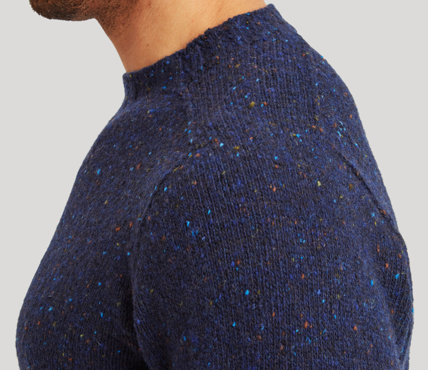 Merino Wool Donegal Crew Neck Jumper in Navy Tweed