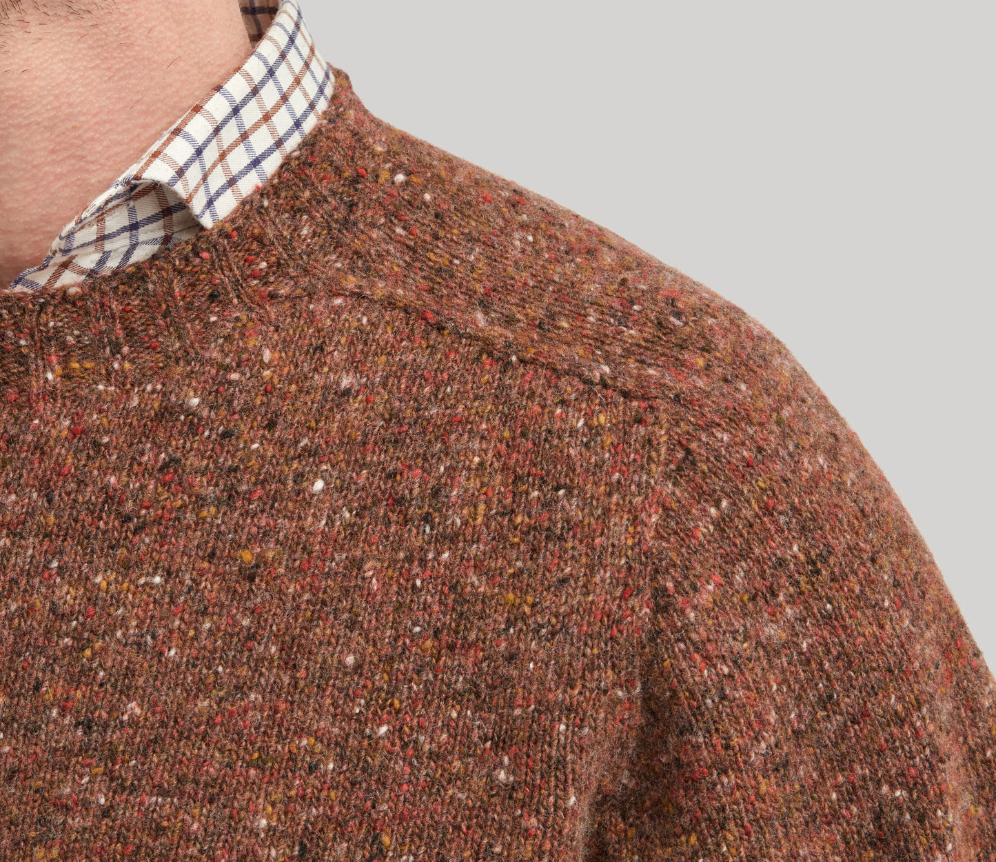 Merino Wool Donegal Crew Neck Jumper in Rust Tweed