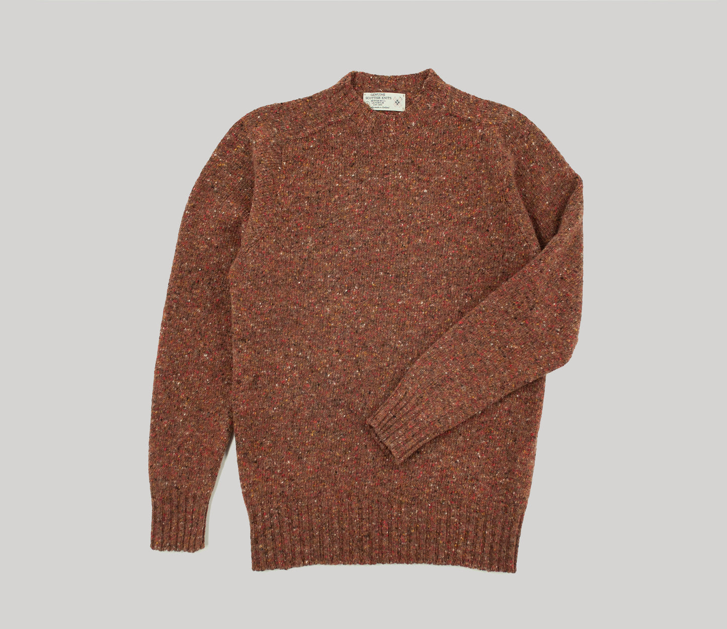 Merino Wool Donegal Crew Neck Jumper in Rust Tweed