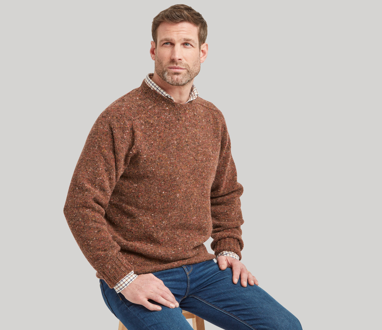 Merino Wool Donegal Crew Neck Jumper in Rust Tweed