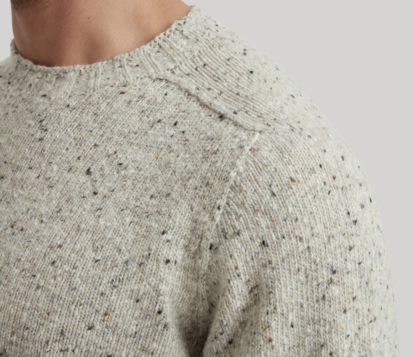 Merino Wool Donegal Crew Neck Jumper in Silver Tweed