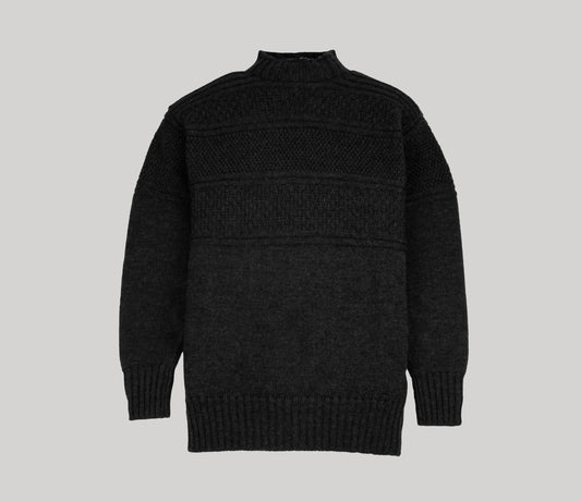 Merino Wool Fife Gansey Jumper in Charcoal