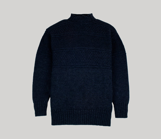 Merino Wool Fife Gansey Jumper in Navy