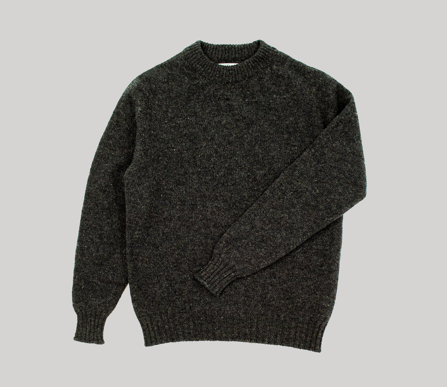 Modern Fit Shetland Crew Neck Jumper in Charcoal