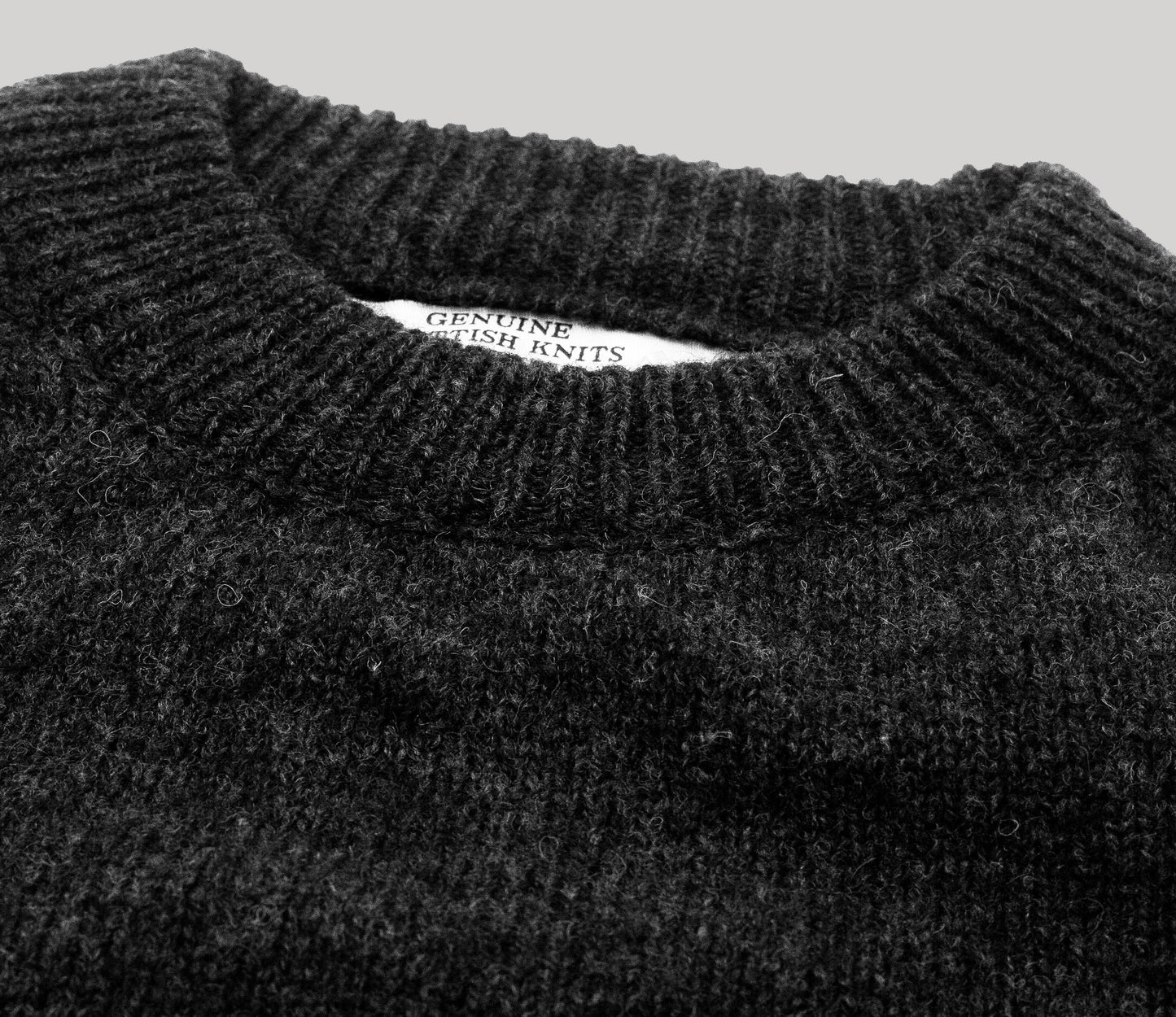 Modern Fit Shetland Crew Neck Jumper in Charcoal