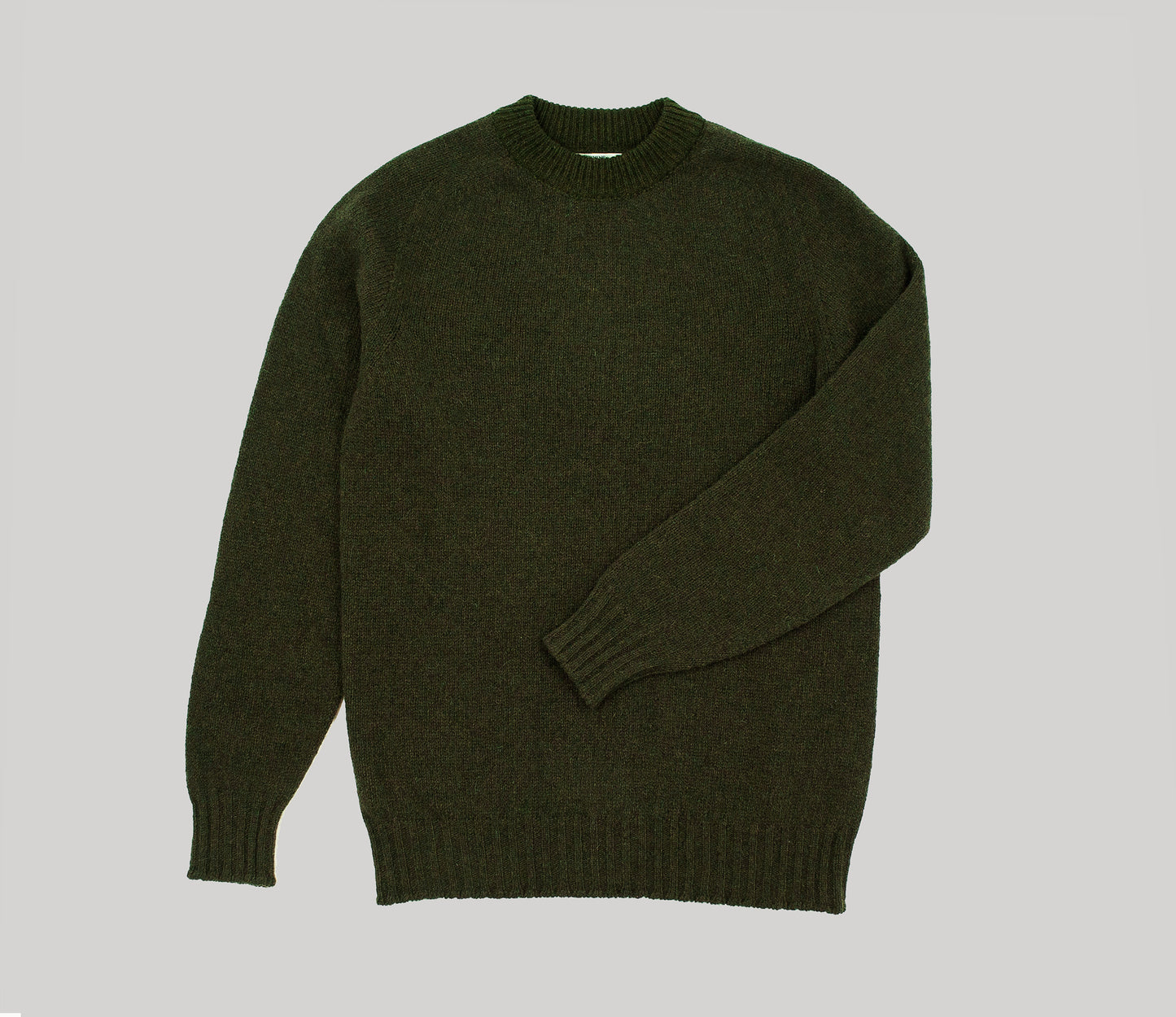 Modern Fit Shetland Crew Neck Jumper in Dark Olive