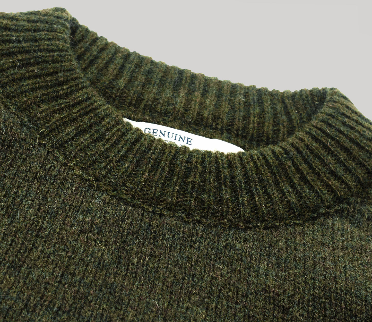 Modern Fit Shetland Crew Neck Jumper in Dark Olive