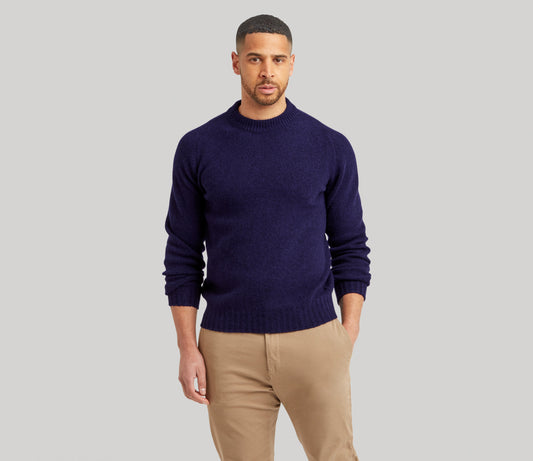 Modern Fit Shetland Crew Neck Jumper in Navy