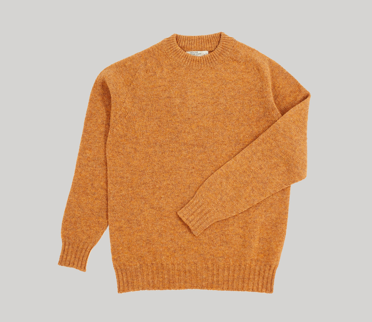 Modern Fit Shetland Crew Neck Jumper in Ochre