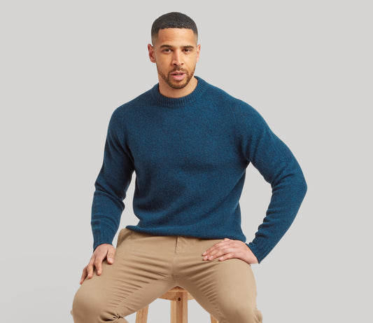 Modern Fit Shetland Crew Neck Jumper in Petrol