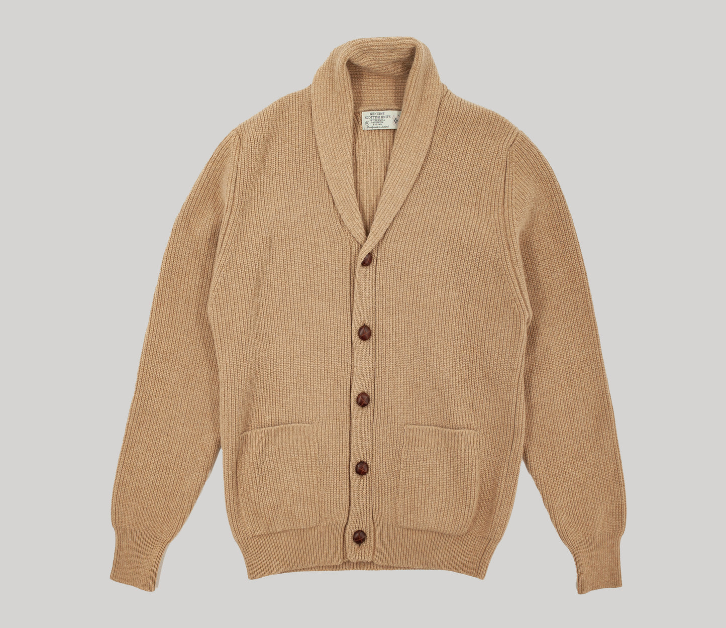 Classic Shawl Neck Cardigan in Camel