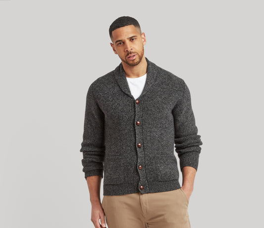 Classic Shawl Neck Cardigan in Dark Grey