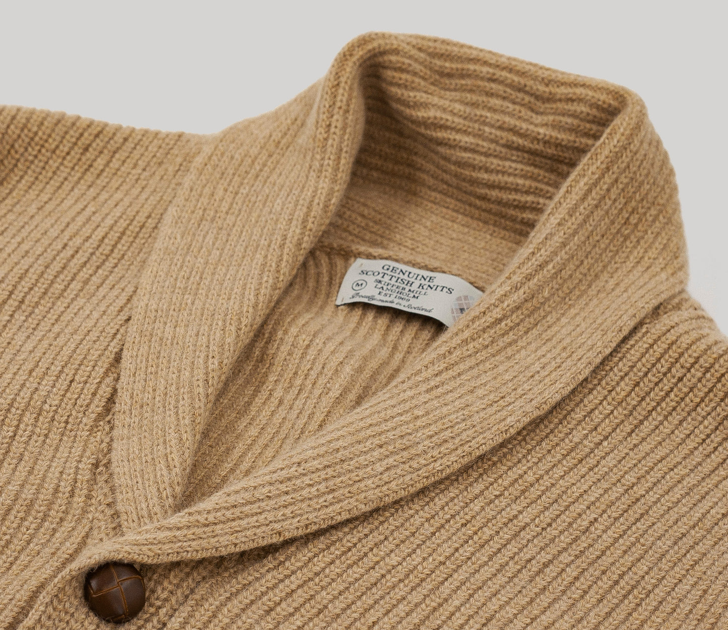 Classic Shawl Neck Cardigan in Camel