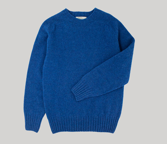 Vintage Shetland Crew Neck Jumper in Royal Blue