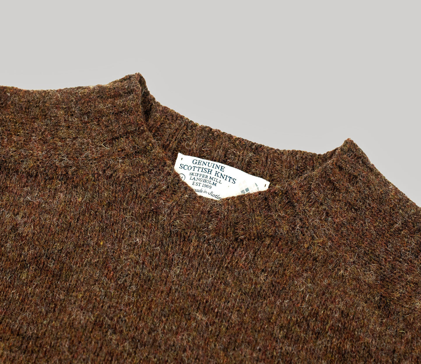 Vintage Shetland Crew Neck Jumper in Oak Brown