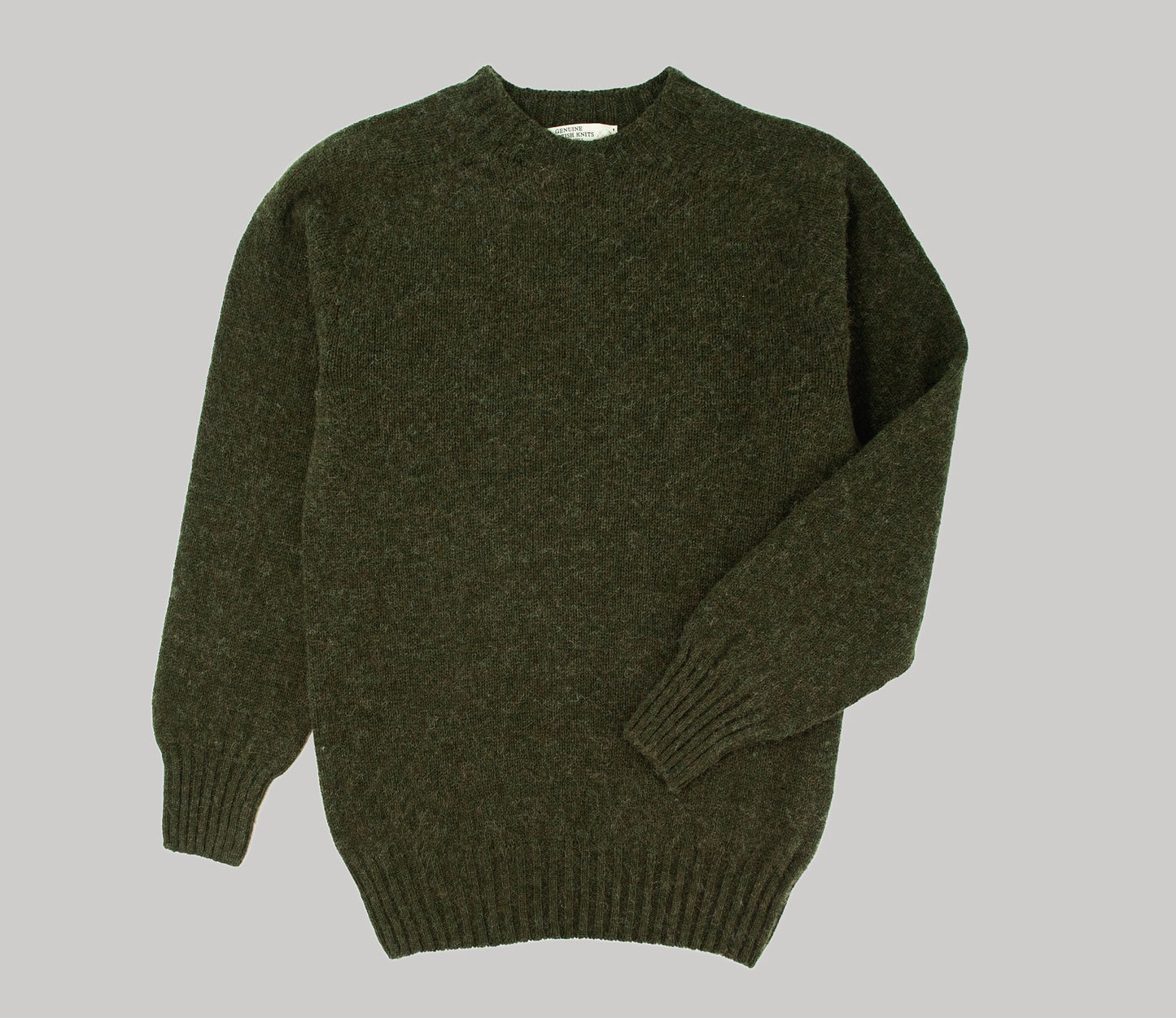 Vintage Shetland Crew Neck Jumper in Moss Green