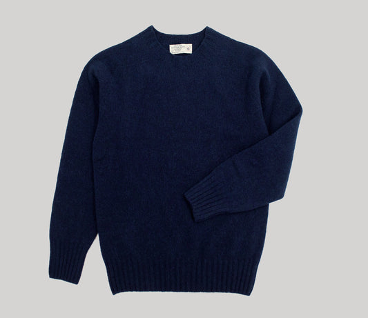 Vintage Shetland Crew Neck Jumper in Navy