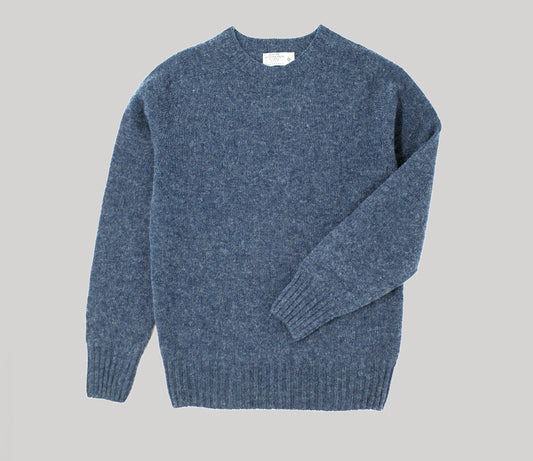 Vintage Shetland Crew Neck Jumper in Storm Blue