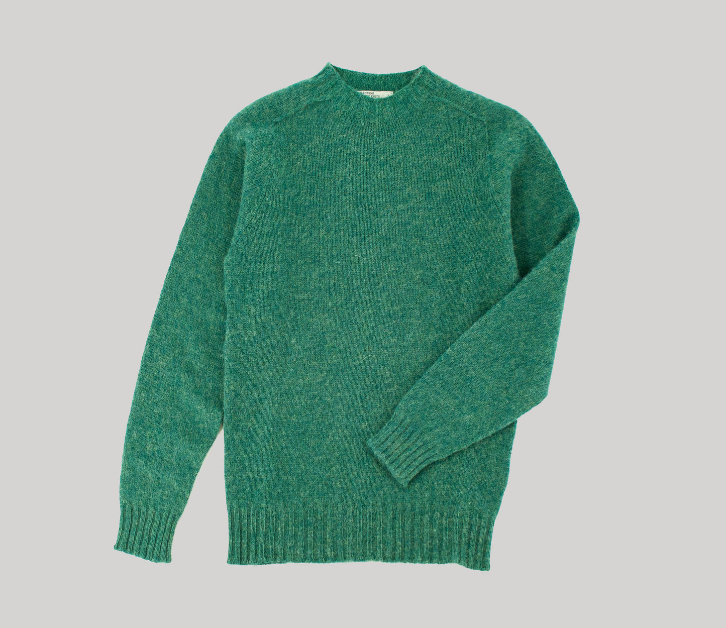 Saddle Shoulder Shetland Crew Neck Jumper in Jade