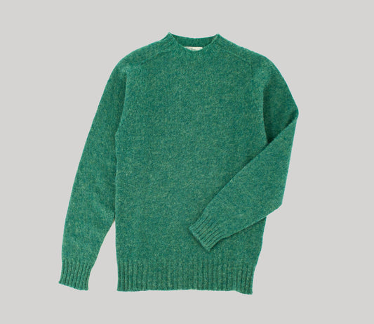 Saddle Shoulder Shetland Crew Neck Jumper in Jade