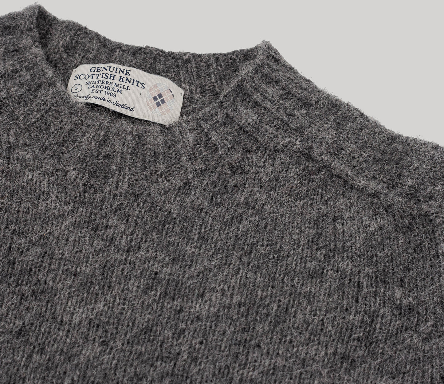 Saddle Shoulder Shetland Crew Neck Jumper in Derby Grey