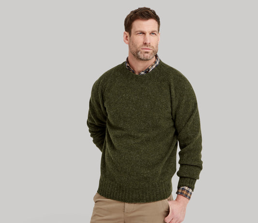 Vintage Shetland Crew Neck Jumper in Moss Green